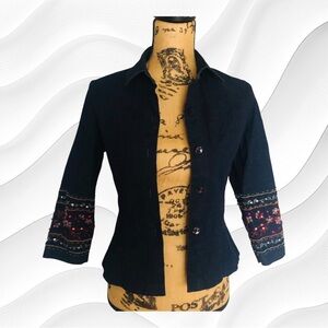 💙🌺NWOT Neiman Marcus Indigo Cotton Span Top with Rhinestones at Sleeves Size 4🌺💙